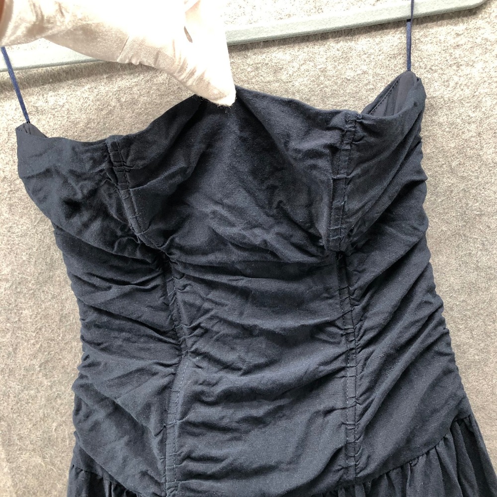 Lioness Linen Blend Strapless Maxi Dress Womens S Black Ruched A-Line Boning - Picture 3 of 11
